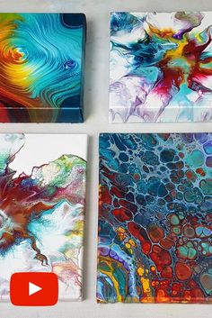 four square paintings with different colors on them