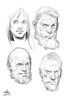 some sketches of people's faces in different poses