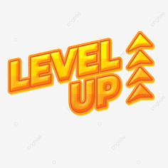 the word level up with arrows in orange and yellow colors, font, logo, letters png and psd