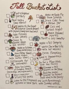 a handwritten fall bucket list with lots of things to do