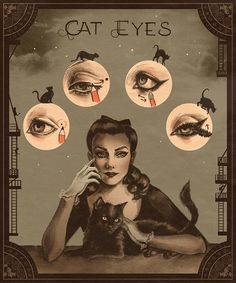 Cat Eye Makeup Tutorial, Sarah Andersen, Different Eyes, Cat Eye Makeup, Vintage Makeup, Cat Eyes, Vintage Cat