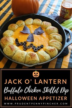 jack o'lantern buffalo chicken skillet dip halloween appetizer