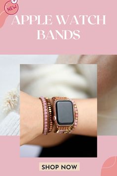 Elevate your Apple Watch with our stunning Boho Apple Watch Bands! Made with natural stones, each strap is a unique piece of art that's perfect for anyone who loves to stand out. Our beaded bands are designed to be both stylish and functional. With an adjustable and comfortable fit, our straps are perfect for any occasion, whether you're hitting the gym or going out on the town. So why settle for a plain, boring watch band when you can upgrade to a beaded band that's as unique as you are? Rose Gold Bracelet Strap Apple Watch Band, Rose Gold Watch Band For Fashion Accessory, Rose Gold Watch Bands With Bracelet Strap, Luxury Pink Adjustable Watch Bands, Luxury Adjustable Pink Watch Band, Trendy Rose Gold Apple Watch Band, Trendy Adjustable Rose Gold Apple Watch Band, Modern Pink Watch Bands With Bracelet Strap, Modern Pink Bracelet Strap Watch Bands