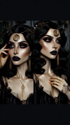 #witch #girl #beauty #beauty #moon #decorations #luna #glitter #makeup #aesthetics Moon Witch Makeup, Moon Makeup Look, Goth Female, Moon Decorations, Moon Makeup, Witches Night, Makeup Aesthetics, Egyptian Makeup, Witches Night Out