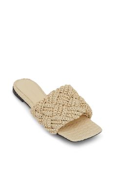 Bottega Veneta - Lido Woven Raffia Flat Sandals | Mitchell Stores Straw Sandals With Textured Sole And Round Toe, Summer Sandals With Textured Sole And Straw Material, Flat Woven Leather Sandals For Beach, Beige Woven Leather Sandals With Round Toe, Luxury Woven Leather Sandals For Vacation, Straw Open Toe Slides With Textured Footbed, Straw Slides With Textured Footbed And Open Toe, Luxury Straw Sandals With Woven Sole, Spring Closed Toe Sandals With Intrecciato Weave