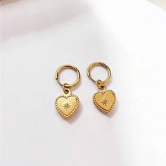 New Gold Plated Stainless Steel Heart Drop Earrings Approx. 1.3” Tiny Heart Earrings, Jewelry Formal, Pave Diamond Earrings, Formal Jewelry, Zara Jewelry, Heart Hoop Earrings, Dangle Hoop Earrings, Jewelry Summer, Jewelry Dainty