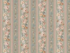 a striped wallpaper with flowers and stripes on the bottom, in pastel colors