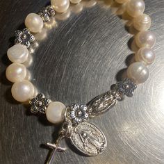 Rosary Bracelet for Women Stretch Bracelets Lady of Guadalupe Miraculous Medal Small Cross - Etsy Spiritual Pearl Bracelet With Pearl Charm, Spiritual Pearl Bracelet With Charm, Spiritual Pearl Bracelet With 8mm Beads, Spiritual 8mm Pearl Beads Bracelet, Spiritual Beaded Bracelets With Pearl Charm, Pearl Charm Bracelet For First Communion, Spiritual Pearl Bracelet, Spiritual Pearl Bracelet With Pearl Charm As Gift, Spiritual Pearl Bracelet With Charm As Gift