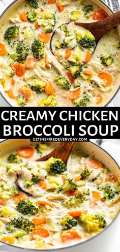 creamy chicken broccoli soup with carrots and onions