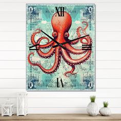 an octopus clock is on the wall