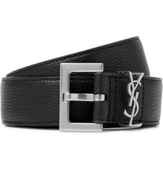 SAINT LAURENT's belt will add a little interest to your outfit – it's made from full-grain leather that's both durable and nicely textured. Cut in a slim 3cm profile, it has a square silver-tone buckle and is detailed with a coordinating 'YSL' plaque. Calf Leather Belts With Removable Buckle For Business, Designer Calf Leather Business Belt, Designer Calf Leather Belt For Business, Designer Leather Belt With Rectangular Buckle, Leather Belts Men, Leather Belts, Mens Belts, Leather Belt, Full Grain Leather