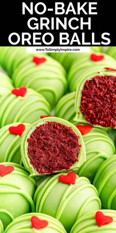 green and red macaroni balls with hearts on them in the shape of heart shapes