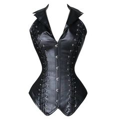 Black Corset With Straps For Costume Party, Black Gothic Corset With Straps, Black Punk Style Corset With Straps, Black Punk Corset With Straps, Overbust Boned Corset For Club, Overbust Boning Corset For Club, Edgy Corset With Corset Back For Costume Party, Gothic Fitted Corset With Straps, Gothic Fitted Corset With Hook And Eye Closure