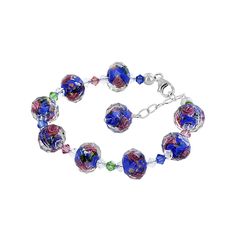 Glamorous and charming, this clear beaded glass bracelet is sure to put you into the spotlight! Crafted from .925 sterling silver, Austrian Crystals (peridot, clear, sapphire, and light rose), and multifaceted blown glass beads with painted blue and pink accents, this bracelet really stands out!. Each glass bead measures 11mm wide, while each bicone Austrian Crystals measures 4mm.The bracelet is adjustable from 7 to 8.5 inch and comes with a lobster claw clasp to help secure it into place effect Silver Bracelets For Women, 925 Silver Bracelet, Light Rose, Glass Bracelet, Pink Accents, Gorgeous Bracelet, Unique Pendant, Clear Quartz Crystal, Bracelet For Women