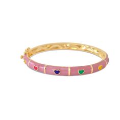 Pink and Colorful hearts Kids Bangle Bracelet - SHOPKURY.COM Multicolor Enamel Bangle Bracelets, Kids Bangles, 18k Gold Bangle, Colorful Hearts, Kids Bracelets, Enamel Bracelet, Kids Collection, Gold Bangle Bracelet, Gold Bangle