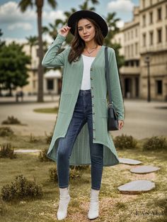 Lasaky - Womens Classic Single Breasted Cardigan with Patch Pockets - Solid Long Sleeve Knit Outwear, Ideal for Fall Patterned Cardigans, Maxi Dress Formal, Long Style, Sleeve Cardigan, Romper With Skirt, Dress With Cardigan, Inspiration Mode, Affordable Clothes, Belleza Natural