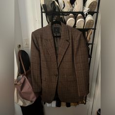 Mango Plaid Oversized Blazer Never Worn But No Tag Brown Oversized Casual Blazer, Oversized Brown Casual Blazer, Oversized Brown Fall Blazer, Oversized Brown Blazer For Fall, Beautiful Party Dresses, Oversized Blazer, Suit Jackets, Colored Blazer, Blazer Coat