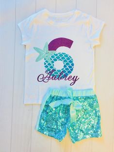 Girls Mermaid Shirt Birthday Shirt Birthday Outfit | Etsy Lila Party, Mermaid Birthday Outfit, Mermaid Birthday Party Decorations, Mermaid Theme Birthday Party, Mermaid Theme Party, Mermaid Shirt, Mermaid Outfit, Mermaid Parties, Mermaid Theme Birthday