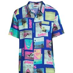 This Listing Is For A Jaws - Hawaiian Short Sleeve Button Up Shirt Size X-Large New With Tag All-Over Print With A Front Pocket Questions? Leave A Comment Below! Pink Button-up Shirt With Graphic Print, Pink Graphic Print Button-up Shirt, Pink Graphic Print Button-up Top, Pink Button-up Beach Shirt, Pink Printed Button-up Shirt, Summer Button-up Top With Graphic Print, Pink Buttoned Shirt For Vacation, Blue Button-up Shirt With Graphic Print, Blue Graphic Print Hawaiian Shirt