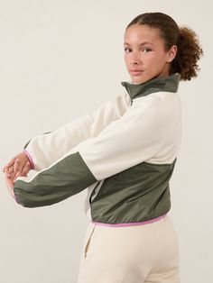 FOR: School, practice, and play FEEL: Lightweight and cozy microfleece FAVE: Thumbholes keep her sleeves in place Oversized, fits extra roomy Body length: 19 1/2". Green Sporty Fleece Jacket With Fleece Lining, Sporty Spring Outdoor Fleece Jacket, Cozy Fit White Athleisure Outerwear, Sporty Cozy Fit Fleece Jacket, Sporty Fleece Jacket With Cozy Fit, Bra Dress, Half Zip, Girls Shopping, Dress Accessories