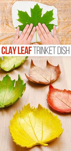 Clay Leaf Bowl | DIY Leaf Clay Dish Clay Leaf Bowl, Fun Homemade Gifts, Air Dry Modeling Clay, Leaf Clay, Diy Leaf, Clay Leaf, Clay Dish, Autumn Leaves Craft, Colorful Ornaments