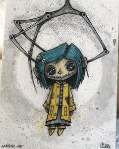 a drawing of a girl with scissors on her head