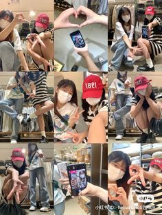 the collage shows people wearing face masks and holding cell phones in their hands while sitting down