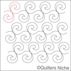 an image of a quilting pattern with swirls in red and black on white