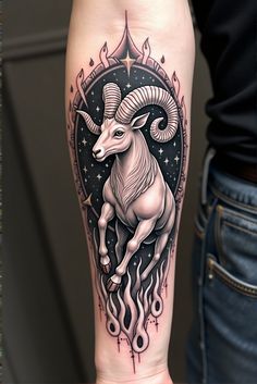 a goat tattoo on the arm and leg