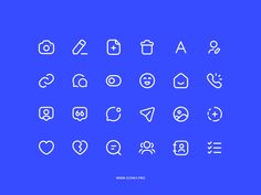 the icons are drawn in white on a blue background, and each has different symbols