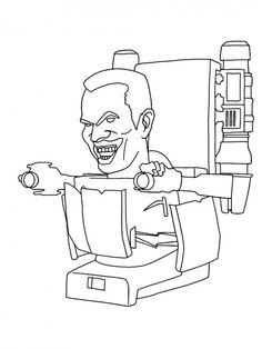 a black and white drawing of a man holding a camera