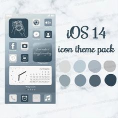 the icon theme pack for an iphone is shown in grey and white colors, with different icons