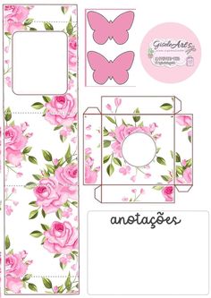 an open box with pink roses and butterflies on it, next to the cutout