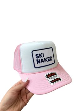 Get ready to hit the slopes in style with our "Ski Naked" Trucker Hat! This pink and white hat is perfect for any adventure, whether skiing, snowboarding, or just hanging out in the snow. Its playful design and comfortable fit make it a must-have for any winter outing. FINAL SALE Sporty Pink Hat For Outdoor, Adjustable Pink Hat For Outdoor Activities, White Snapback Trucker Hat For Winter, Pink Snapback Hat For Outdoor Activities, Sporty Pink Trucker Hat, Adjustable White Trucker Hat For Winter, Pink Adjustable Trucker Hat For Outdoor, Adjustable Pink Trucker Hat For Outdoor, Trendy White Trucker Hat For Outdoor