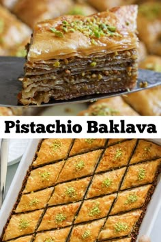 sliced baklava with pistachios Pistachio Baklava Recipe, Pistachio Baklava, Turkish Baklava, Turkish Desserts, Breakfast Sweets, Arabic Sweets, Phyllo Dough