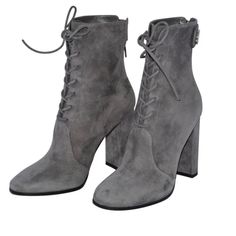 Questions? Leave A Comment Below! Worn Gently, Scuff Marks On Outside Hill And On The Bottom. Almost Brand New. Gianvito Rossi Finlay Boots Grey And Silver Suede. Size 37. Fits True And Also Fits 6.5 Wide Feet Comfortably. 4”High Sold With Dustbag Shoe Box In The Box Sz 37 $ 1295 + Tax Gianvito Rossi's Finlay Lace-Up Ankle Boots In Dark Gray Suede Feature A Snap Tab At The Ankle And A Block Heel. 4 "/ 100mm Heel (Approx). 5.50" / 140mm Upper, Luxury Suede Lace-up Boots, Elegant Suede Lace-up Boots For Formal Occasions, Elegant Formal Suede Lace-up Boots, Elegant Lace-up Boots With Leather Sole For Spring, Luxury Suede Ankle Boot Heels, Party Lace-up Heeled Boots With Stacked Heel, Lace-up Boots With Stacked Heel For Party, Party Lace-up Boots With Stacked Heel, Luxury Lace-up Boots For Formal Occasions