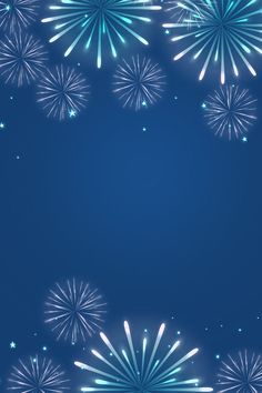 fireworks are lit up in the night sky with blue and white lights on it's sides