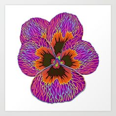 a purple flower with orange centers on a white background