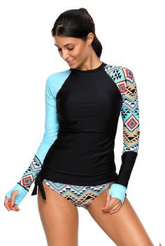 PRICES MAY VARY. Breathable, quick drying and stretch fabric allows easy movement through the surf and water. Long sleeve rash guards provides full protection from UV ray damage when surfing and sunbathing. Long sleeve rashguard swimsuit for women protect you well after swimming once getting out of water, low waist bottom made you more sexy and charming DESIGN: stylish rainbow striped swim shirts.Sublimated print covers you in vibrant style OCCASION: briefs bottoms,Bra padded without underwire r Surf Swimsuit, Uv Shirt, Sleeve Swimsuit, Rashguard Swimsuit, Surf Suit, Tankini Swimsuit, Long Sleeve Swimsuit, Swimwear Sets, Swim Shirts