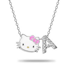 Trio Shopping, Hello Kitty Chain, Hello Kitty Necklace, Kitty Pics, Sterling Silver Initial Necklace, Hello Kitty Gifts, Silver Initial Necklace, Images Hello Kitty, Kitty Necklace