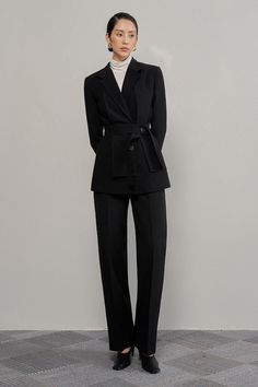 Made from premium cotton, these pants feature a front zipper for a sleek and chic look. Perfect for any occasion, they provide comfort and style in one luxurious package. Elevate your wardrobe with these exclusive, ankle-length pants. Turtleneck Suit Women, Sales Person Outfit, Women Tailored Suit, Chic Straight Pantsuit For Office, Chic Business Pantsuit With Straight Pants, Chic Business Wide Leg Ankle-length Pants, Chic Office Wear Pantsuit With Ankle-length Pants, Chic Business Casual Pantsuit With Ankle-length Pants, Chic Ankle-length Pantsuit For Business Casual