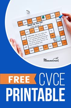 the free cvce printable worksheet is shown with hands holding a piece of paper