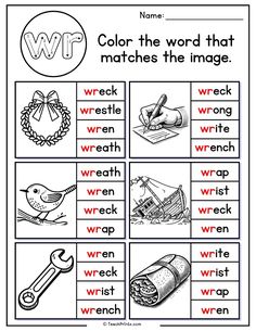 worksheet with words and pictures on it