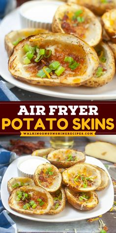 Make crispy and delicious air fryer potato skins in minutes! This easy recipe is perfect for game day, snack or a quick side dish. Air Fryer Potato Skins, Homemade Potato Skins, American Appetizers, Loaded Potato Skins, Potatoe Skins Recipe, Popular Appetizers, Potato Skin, Baked Bacon