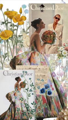 a collage with flowers and people in it