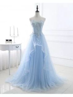 Blue Beaded Lace and Tulle Long Formal Dress Prom Dresses With Lace, Chic Prom Dresses, Dresses With Lace, Marine Uniform, Floor Length Prom Dresses, Sweetheart Prom Dress, Blue Evening Dresses, A Line Prom Dresses, فستان سهرة