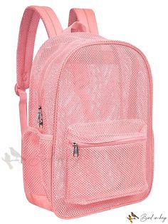 Bird in Bag - Semi-Tapaent Mesh Backpack with Padded Shoulder Straps, Perfect for Outdoor Activities, Swimming, Hiking, Casual Mesh Backpack For Daily Use, Casual Mesh Backpack For Back To School, Pink Mesh Travel Bag, Summer School Mesh Bags, Daily Use Bags With Mesh Pockets, Back To School Travel Mesh Bags, Casual Backpack With Mesh Pockets For Daily Use, School Backpack With Mesh Pockets, Back To School Mesh Bag