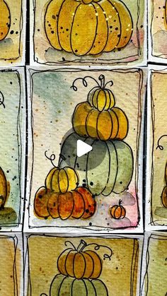 an image of pumpkins drawn in watercolor and ink