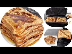 toasted sandwiches stacked on top of each other in different stages of being cut into squares