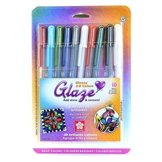 SAKURA Gelly Roll Glaze Pens Basic Assorted Colors 10-Pack These unique pens are the easy way to emboss. It's never been simpler to create raised lines and glossy lettering - just write or draw slowly and then let your designs and words dry. Besides providing tactile sensation, Glaze's texture gives your projects emotional depth as well. Glaze colors come out bright, glossy and iridescent and will brighten up any project. What Colors You Get Sepia Turquoise Hunter green Royal blue Gray White Rea Pens Sketch, Unique Pens, Pen Sketch, Draw Art, Writing Pens, Coloring Book Art, Scrapbook Paper Crafts, Art Craft, Gel Pens